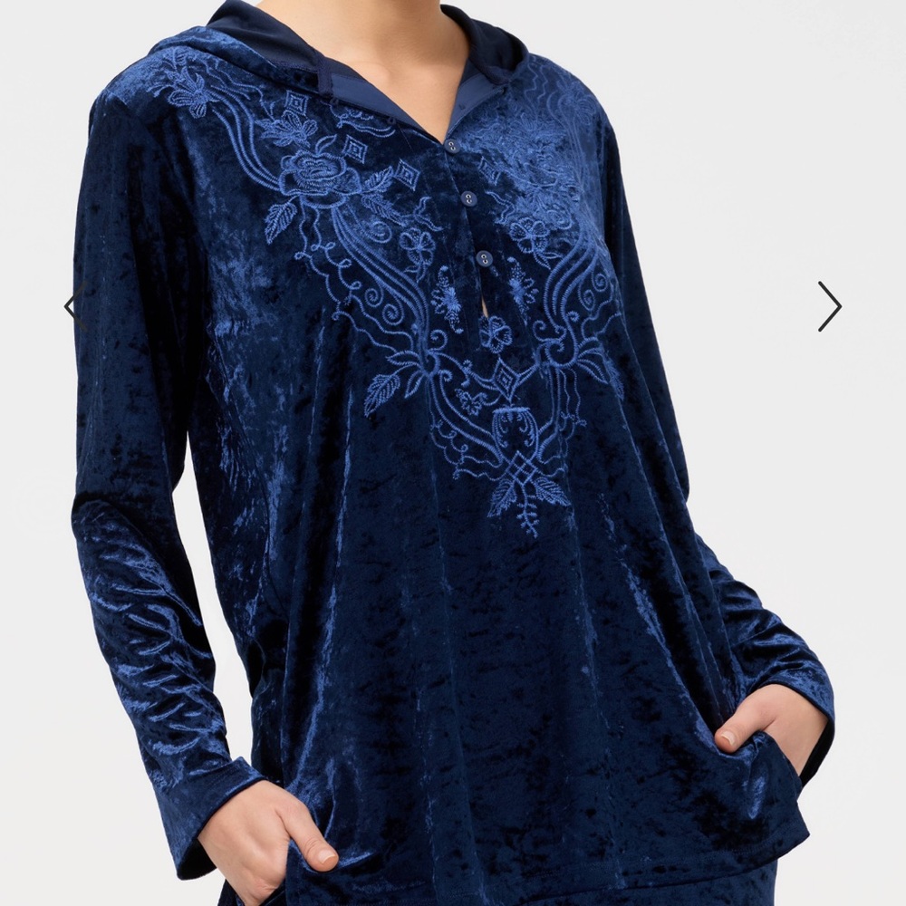 Velvet Blue Embroidered Hoodie set, IN STORES NOW!! yours for $280.